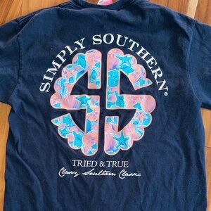 Simply Southern Women’s Navy Tee with Pink and Blue Graphic